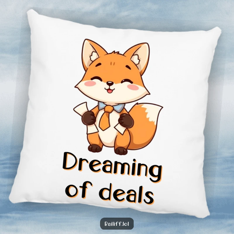 Funny pillow featuring a playful fox in a tie, securely holding documents, offering comfort and a dose of sophisticated humor.