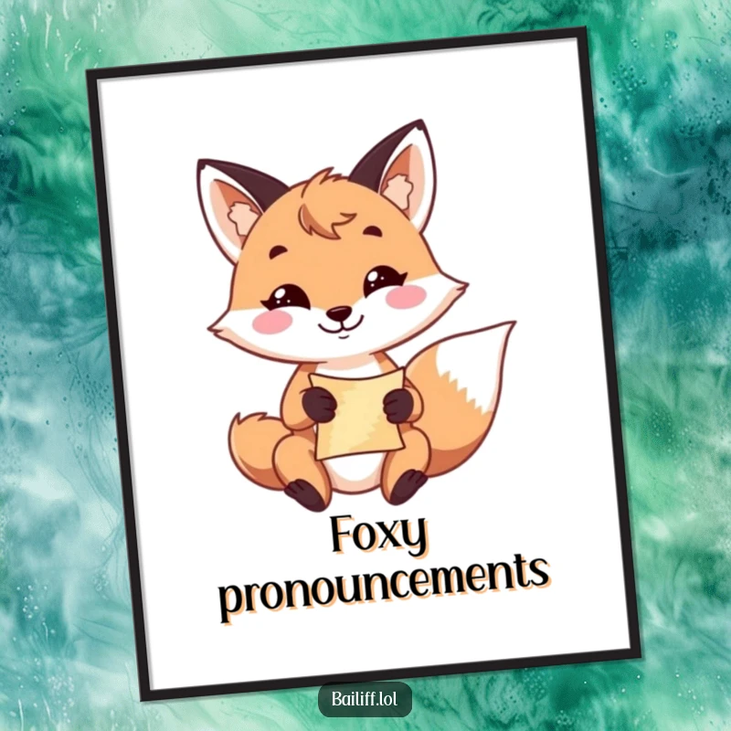 Funny fox digital art print of a playful fox with a resolute grin, holding a small scroll, perfect for instant decor.