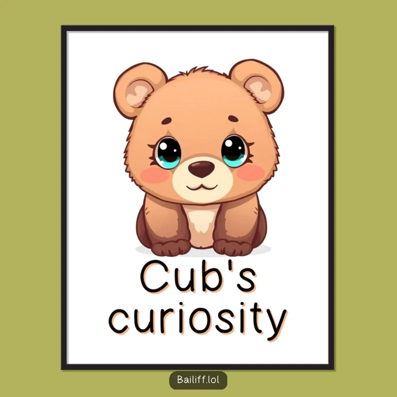 Funny Bear Cub Scale Digital Print: Curious Cub Art, Instant Funny Gift for Gentle Decor
