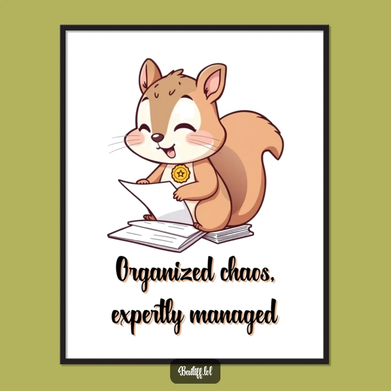 Funny Free Printable Wall Art: Giggling Squirrel Organizer - Hilarious Downloadable Office Decor