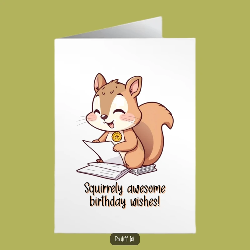 Free Printable Funny Birthday Card: Giggling Squirrel Organizing Chaos - Hilarious Downloadable Gift