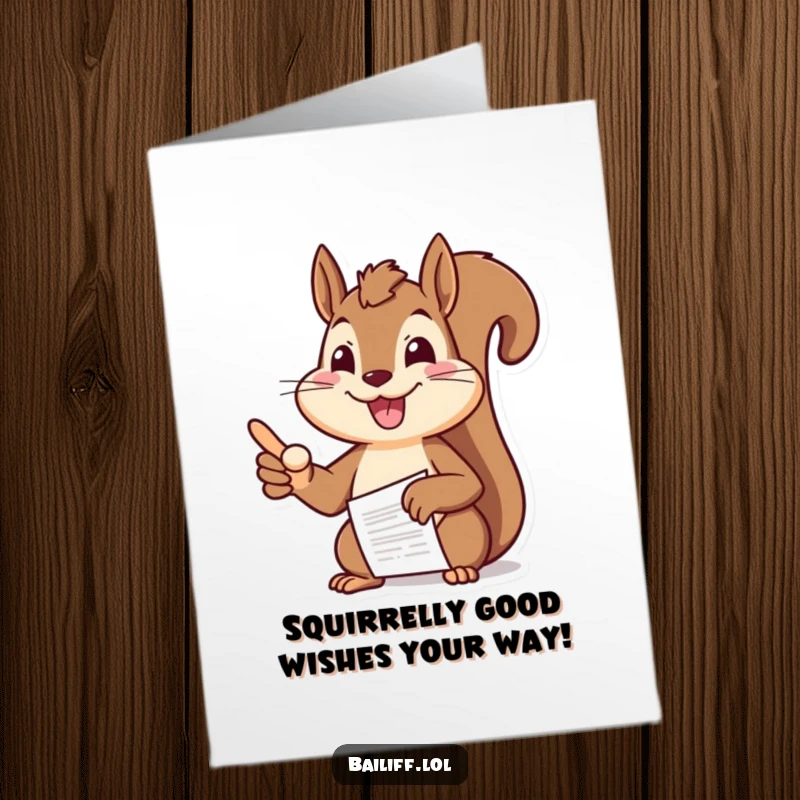 Funny Free Printable Birthday Card: Cheerful squirrel with a big smile points at a document, ready to make someone's day.