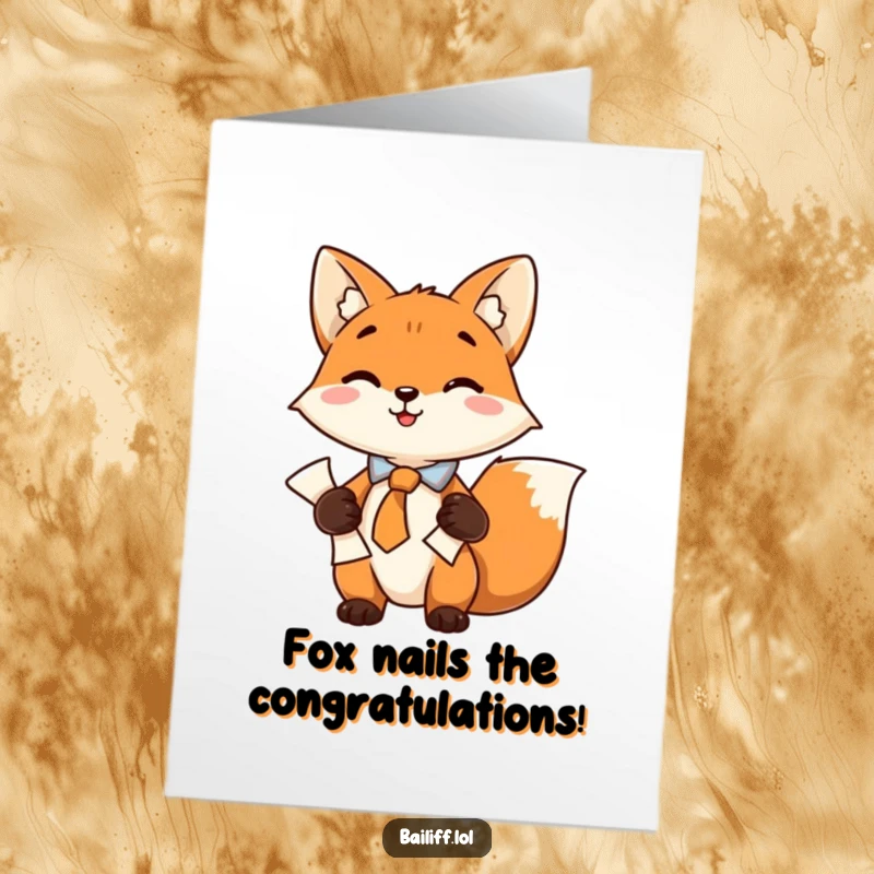 Funny Free Printable Congratulations Card: A playful fox wearing a tie securely holds a document scroll.