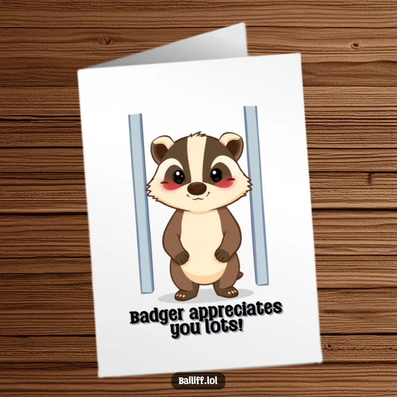 Funny Free Printable Thank You Card: A cheerful badger stands guard with a stern but kind face.
