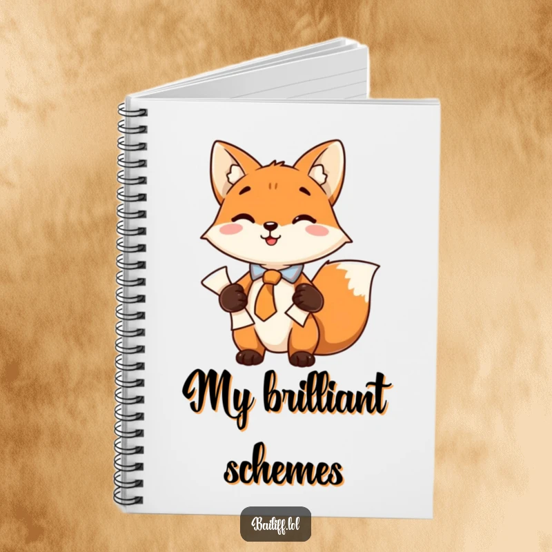 Funny notebook featuring a playful fox in a neat tie, securely holding documents, perfect for jotting down precise and witty notes.
